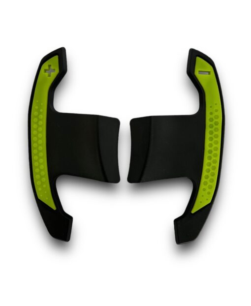 BMW G8X STYLE AUTOMATIC PADDLE SHIFTERS WITH LIME GREEN DETAILS IN GLOSS CARBON FIBRE (F SERIES & G SERIES) - Image 2